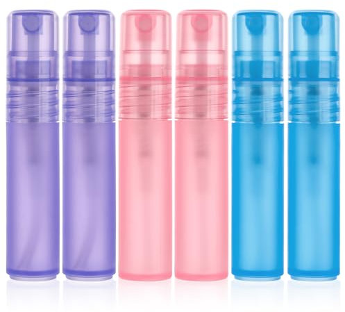 Mozeat Lens 6 Stück Tragbare Parfüm Nachfüllbar 5 ml Sprühflasche Mini Kunststoff Parfümzerstäuber Leere Reiseflasche Parfüm Probenflaschen für Reisen Ausgehen, 3 Farben