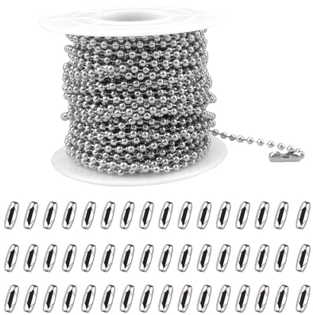 duisoad 10 M Kugelkette, Kugelkette Edelstahl Edelstahl Perlen Rollenkette mit Kugelketten Verbinder für Kunsthandwerk, Schlüsselanhänger und Anhänger