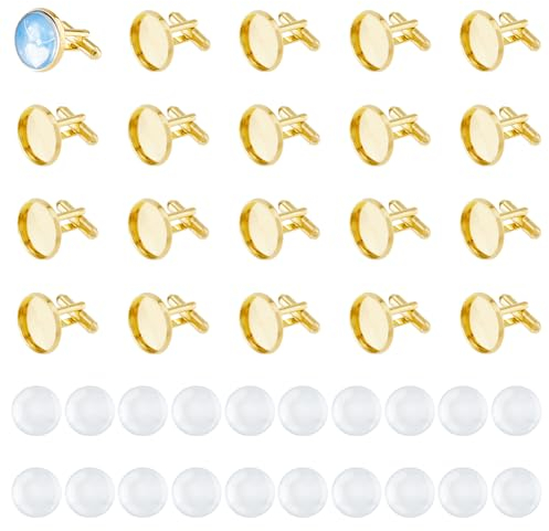 DICOSMETIC 20 Sets Goldene Leere Manschettenknöpfe Große Messing Manschettenknöpfe Mit Cabochon Tablett 16 mm Glas Cabochons DIY Manschettenknöpfe Für Individuelle Foto Manschettenknöpfe