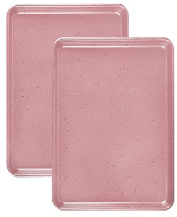 Shackcom Rosa Backblech 2er Set, 34,5 x 24,5x 2.5 cm Backblech Klein -Edelstahl-Antihaft-Backblech Kuchenblech für Hausbacken Kochen