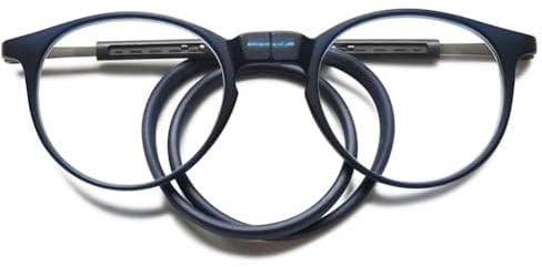 VEVESMUNDO Runde Magnetische Lesebrillen um den Hals Klemmen Leicht Damen Herren Magnetverschluss Lesehilfe Brillen mit Magnet (1 Stück Schwarz&Grau, +1.75)