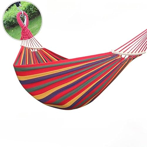 BeNtLi Doppelhängematte Mit Gurt 260 X 150 cm, Bett-Gartenhängematte, Camping-Hängematte Im Freien, Mit Verdicktem, Strapazierfähigem Canvas-Stoff Und Stabilem Metallknoten, (Red)