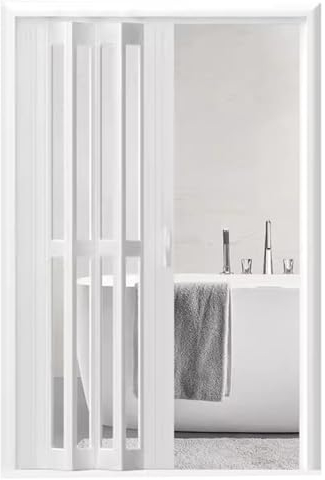 Schiebetür Falttür falttüren innentüren Badezimmer Dusche Küche Vorratskammer Akkordeontür Weiß Mit Milchglas, Faltbare Raumtrenner-Tür Mit Doppelgriff Für Schlafzimmer, Wohnzimmer & Patio(Size:WxH 45