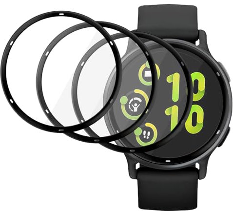 4 Pièces Verre Trempé pour Garmin Vivoactive 5, Protecteur D'écran Garmin Vivoactive 5, 3D Incurvé Couverture Complète, Anti-Rayures, Sensibilité Tactile Préservée, Installation Sans Bulles