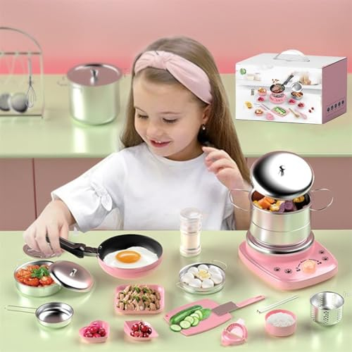 22Pcs Children's Cooking Mini Kitchen Toys,Kids Real easy Bake Cook Set, Cooking Play Pots,Pans,Accessories,Tool(Pink)