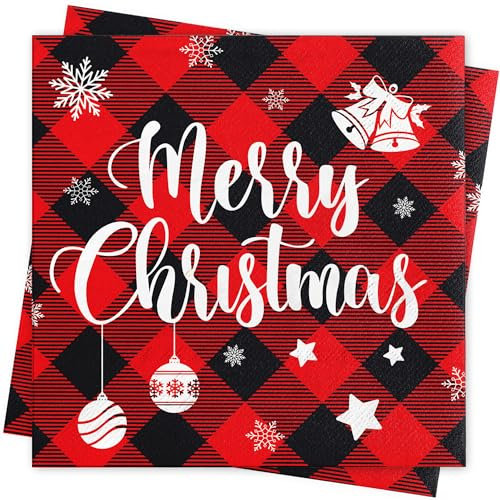 AFYHH Servietten Weihnachten Deko 40Stück Rot Servietten Tischdeko Weihnachten Serviette weihnachtsservietten Geburtstag Merry Christmas Napkins Weihnachts Tischdeko Weihnacht Papierservietten 33x33cm