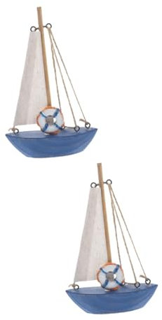 Anneome 2pcs Mediterranean Style Wooden Sailing Boat Model Decor for Home Pirate Decorations Coastal Decor