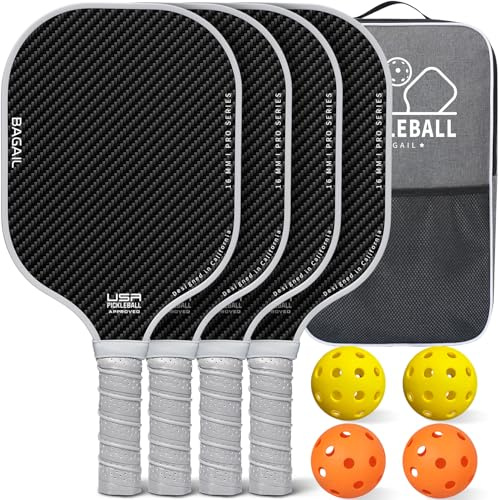 BAGAIL Pickleball-racketar, Pickle Ball-racketar med 4 bollar, lätta – hög stötdämpning – ergonomiska, lämpliga för pickleball inomhus och utomhus