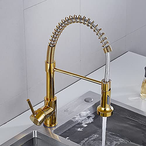 HGMAISON Grifo para Fregadero de Cocina para Bar, Estilo rústico, Comercial, Grifo Mezclador de Fregadero abatible con Resorte de latón Dorado, grifos mezcladores de Cocina giratorios, grif