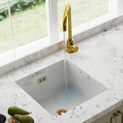 Astini Hampton 100 1.0 Bowl White Ceramic Undermount Kitchen Sink & Gold Waste