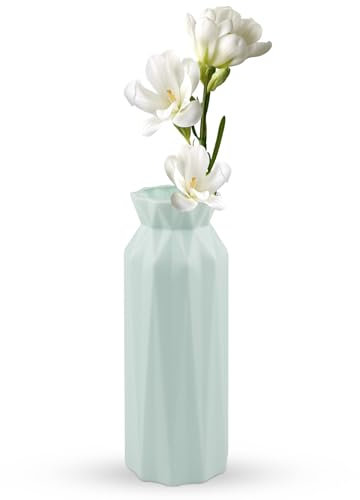 Creative Plastic Vase Tall 8 Inch Decorative Flower Vase Living Room Ornaments Vase Geometric Desktop Decorative Vase Living Room Ornaments Vase for Modern Home Office Decor (Green)