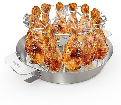 onlyfire Chicken Drumsticks Rack with Drip Pan for Weber Gourmet BBQ System, Stainless Steel BBQ Stand for Kettle Grill and Kamado Grill, Hold up to 12 Chicken Legs or Wings