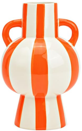 matches21 HOME & HOBBY Vase à fleurs rayé multicolore, orange et blanc, Ø 15 x 24 cm, vase moderne en céramique, comme décoration de salon