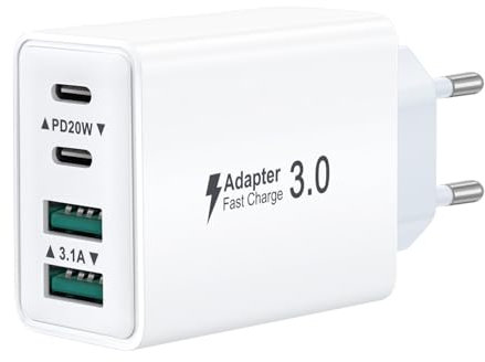Caricatore USB C Presa, Multiplo 40W 4-Porto USBC Caricabatterie Rapido Spina Alimentatore per iPhone 16 15 14 13 12 Pro Max,Samsung, iPad, Multipla Spinotto Muro QC & PD Adattatore Carica Cellulare