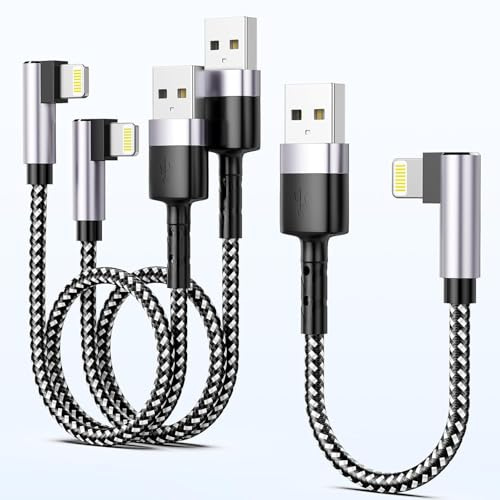 iPhone Charge Cable Short 0.5ft/1ft/1ft 3Pack, 90 Degree USB to Lightning Cord for Fast Charging [MFi Certified] Nylon Braided Charger Compatible with Apple iPhone 14 13 12 11 Pro/Max/Mini Xs SE/iPad