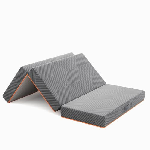 Vesgantti Folding Mattress Double 15CM Memory Foam Foldable Mattress | Washable Cover, Tri-fold Mattress for Travel, Camping, Guest Bed, Grey, 135x190x15cm