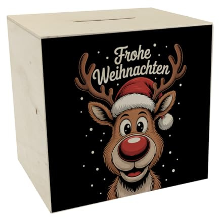Rentier Frohe Weihnachten Spardose aus Holz für Weihnachten lustige Geschenkidee für Sparbegeisterte