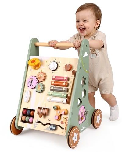 Highbird Lauflernwagen Holz, Montessori Lauflernspielzeug, Baby Lauflernhilfe Holz mit gummierten Holzrädern für Mädchen & Jungen ab 1 Jahr, Motorische Fähigkeiten und Regt die Kreativität an