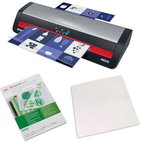 GBC 480HS Office A3-Laminiergerät Set, inkl. 5x A4 und 100 A3-Laminierhüllen und 5x Reinigungsblätter, High Speed Laminieren, schnelle Aufwärmzeit von 1 Min, 75-175 Mic, Schwarz/Rot, 4410072EU