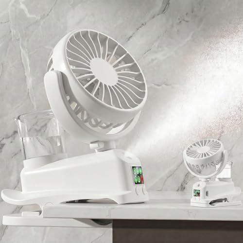 AHYDFSR Mini USB Ventilateur Pince Portable, Mini Ventilateur Rechargeable Avec Spray Humidificateur, 4 Vitesses, Ventilateur de Bureau, Mini Ventilateur Portable pour Maison Table Bureau(Blanc)