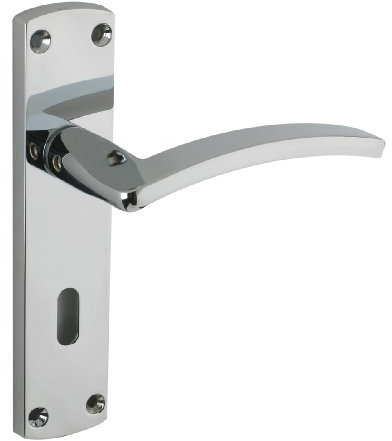 Toledo Door Handle Lever Lock on Backplate in Polished Chrome