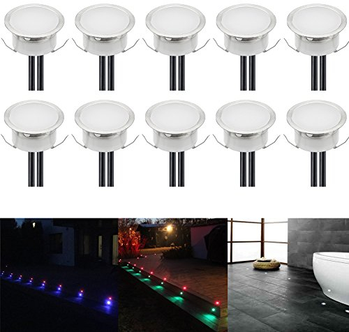 CHNXU 10er Set RGB LED Boden Einbaustrahler Ø40mm Treppenleuchten, IP67 Wasserdicht LED Terrasse Licht, Doppel 1M Kabel mit 2M Einbaustrahler Abstand für Küche, Garten, Balkon