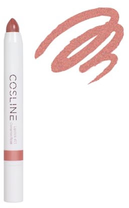 COSLINE Lippenstift Cinnamon Rose 411, Glitzerndes Rose, Nude, Vegan Lipstick, Langanhaltend, Weich und cremig
