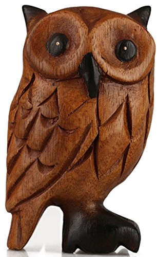 ART-CRAFT Holz-Eule Schnitzerei aus Albesia Holz 8cm