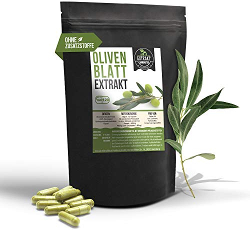 Olivenblatt EXTRAKT | 20% Oleuropein | 120 KAPSELN 400mg | ohne Zusatzstoffe und laborgeprüft | olive leaf extract | hochdosiert 100% vegan & in Deutschland hergestellt. (Kapseln 120)