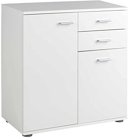 Home4You Kommode mit 2 Türen und 2 Schubladen - Weiß matt - 71 cm breit - Sideboard Mehrzweckschrank