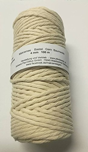 Makramee 4 mm GEZWIRNT - Spule mit 100 mtr in Natur - Makrameegarn Bastelgarn