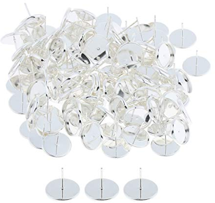 Fenteer 100er Ohrstecker für 8-16mm Cabochons Silber Ohrring Rohlinge Schmuck Herstellen, 8 mm