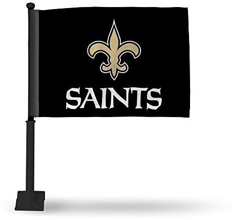 Rico Industries NFL New Orleans Saints Black Pole Autoflagge mit schwarzer Stange, doppelseitig, 40,6 x 48,3 cm, starke Stange, die an Auto/LKW/Auto eingehakt werden kann