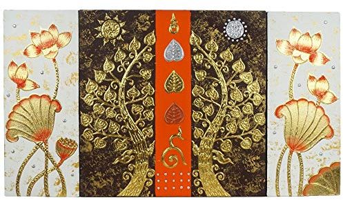 Thai Strukturbild Weiß mit Blattgold - Gemälde, traditionelle Kunst aus Thailand (No. 5)