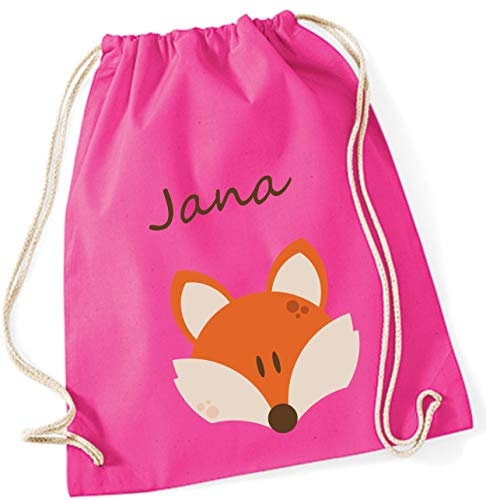 minimutz Turnbeutel mit Namen personalisiert & Bedruckt | Motiv Fuchs | Stoffbeutel Schuhbeutel Sportbeutel für Kinder Jungen & Mädchen | inkl. NAMENSDRUCK | blau orange Navy (pink)