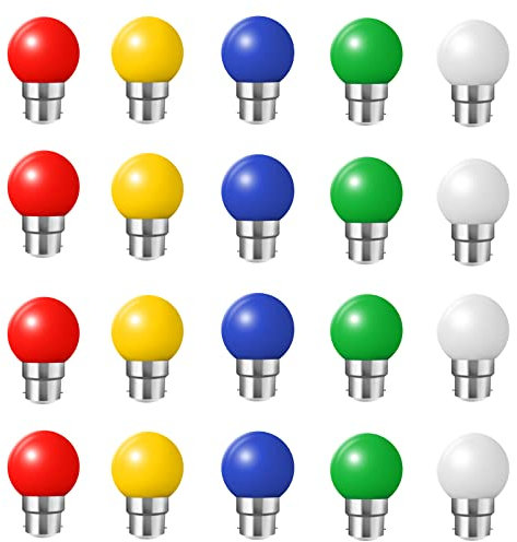 HUAMu Lot de 20 ampoules Led B22 2W Guirlande Rouge, Jaune, Verte,Bleu,blanc froid,Incassable (équivalence 20W)