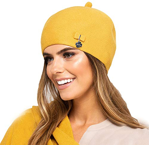 Kamea Damen Baskenmütze Kopfbedeckung Herbst Winter Murcja, Senfgelb,Uni