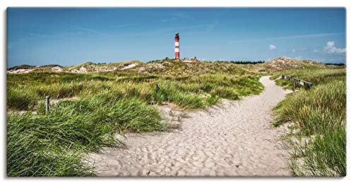 ARTLAND Wanddeko Leinwand Bilder Wandbild 100x50 cm Architektur Gebäude Leuchtturm Fotografie Blau Leuchtturm auf der Insel Amrum S5XX