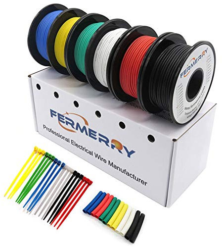 Fermerry 26 AWG Litzendraht Silikon verzinnte Kupferdrahtspule je 3m 10 Fuß 6 Farben Flexibel 26 Gauge 0.15mm² Kabel Electrical Wire Anschlusskabelsatz 200 C Elektrischer Sortiment Schaltlitze