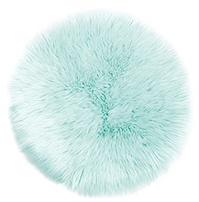 Teppich Wölkchen Schaffell Lammfell Imitat, Fell Rund, Fellteppich Rund, Kunstfell Teppich - Fell Sitzkissen Stuhlkissen Rund, Fell für Stühle, Kunstfell Stuhlauflage - Mint Grün - Rund 45cm
