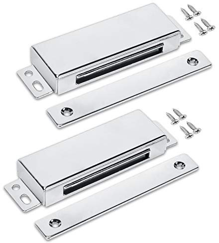 114 lbs Heavy Duty Stainless Steel Magnetic Catch Cabinet Metal Latch for Pantry Door, Outdoor Gate Closure Catch with Strike Plate, Rustproof, Catch Size: 5 x 1.4 x 0.7 inch (2 Pack)