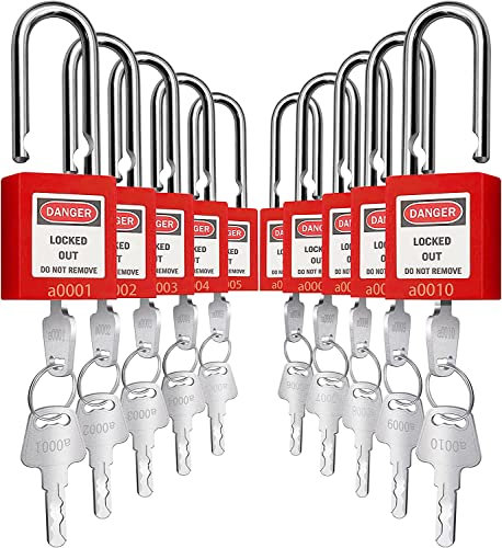 SAFBY Lockout Lot de 10 cadenas avec clés identiques OSHA Loto pour stations et appareils