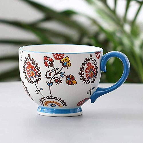 Sywlwxkq Suppenschüssel mit Griff, 490ML Suppentassen Becher Tasse für Frühstückszerealien EIS in China Porzellan Keramik Küche Marokko Große Farben Geschenk-B