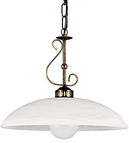 Helios Leuchten 203361 Pendellampe Landhaus | LED Hängelampe Leuchte | Pendelleuchte Lampe Alabasterglas | Küchenlampe rustikal | Deckenlampe antik braun