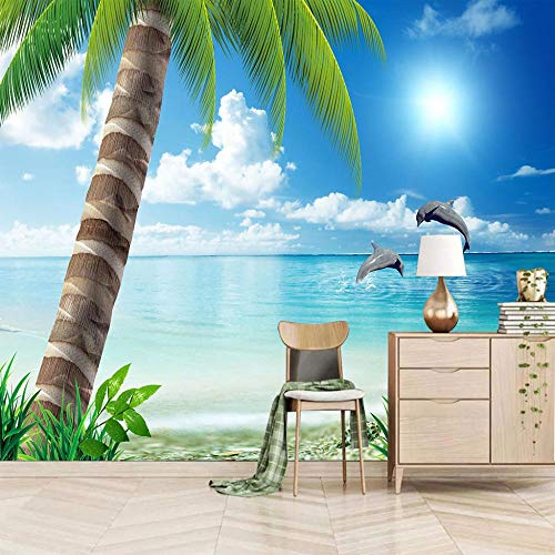 Tapeten 3D 350x256cm Springender Delphin Fototapeten Wandbild Motivtapeten Vlies-Tapeten Wandtapete Tapete Wohnzimmer Schlafzimmer Wallpaper Wandbild