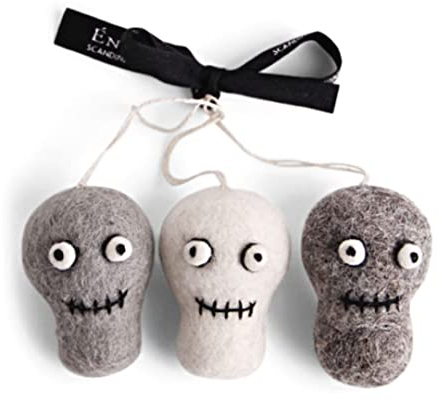 Gry & SIF handgemachte Totenkopf-Anhänger aus Filz | Halloween Deko Innen zum Aufhängen, Herbstdeko, Hängedeko Halloween, Halloweenanhänger | Totenköpfe 3er Set