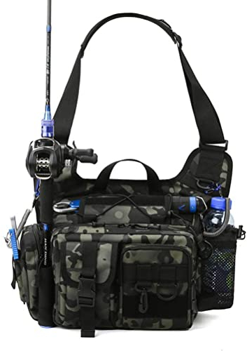 Stylebest Sling Fishing Tackle Bag, Angelgerät-Aufbewahrungspaket mit Rutenhalter, Angelgürteltasche, Umhängetasche Outdoor-Angeln, Wandern, Camping