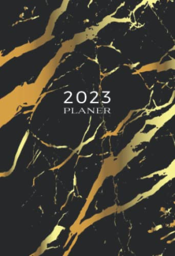 2023 Planer: A6 Miniwochenkalender | 1 Woche auf 2 Seiten | Mini-Kalender Wochenplaner | Soft-Cover Schwarz Gold | Kalenderbuch Terminkalender | ... Wochenkalender | Terminplaner Buchkalender