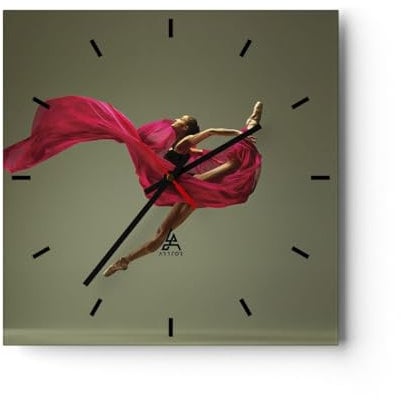 Modern Wanduhr Tänzer Ballett Künstler 40x40cm Quadrat Groß Wand Uhr Glas Analog Zimmeruhren Küche Büro Wohnzimmer Glasuhr Wall Clock Dekoration Design Wanddekoration Küchenuhr C3AC40x40-5037