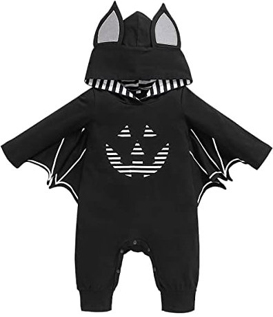 Odizli Costume d'Halloween chauve-souris pour bébé, fille, garçon, grenouillère à manches longues avec cape et chapeau, Noir (3), 6-12 mois